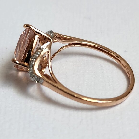 Not Silver 10k Solid NIB 2.27g Rose Gold Genuine Morganite Diamond Accent Size 7 - Picture 12 of 16